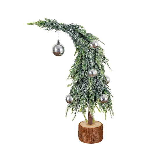 Nearly Natural 14" Unlit Artificial Snowed Santa's Hat Christmas Tree with Ornaments in Wooden Trunk Base